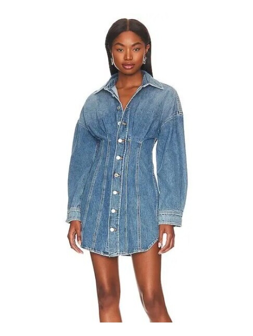 GRLFRND Blue Grace Corset Shirt Denim Minidress